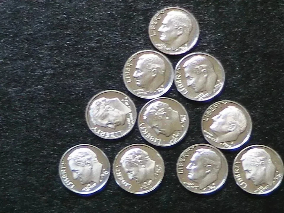 LOTE DE 10 MONEDAS DE DIEZ CENTAVOS PEOOF ROOSEVELT Foto 1 de 1