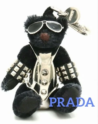 Prada Bear Keychain Bag Charm Silver Black Unisex Used Rare - Image 1 of 4