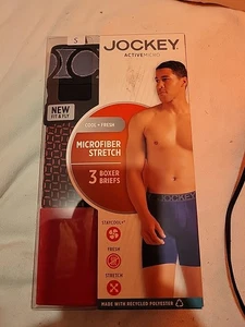 Jockey Activemicro Microfiber Stretch 3 pk Mens Boxer Briefs Sz. S Red / Black - Picture 1 of 4