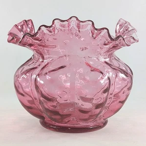 Fenton Diamond Optic Ruby Overlay Melon Shape Flower Vase - Picture 1 of 6