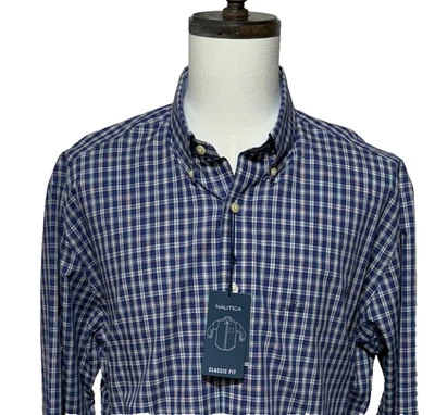 Nautica Shirt Mens 17-32/33 Blue White Red Plaid Long Sleeve Button Down NWT - Image 1 of 4