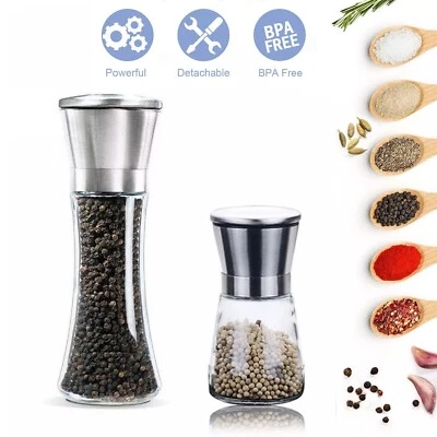 Stainless Steel Salt and Pepper Grinder Manual Ceramic Mills Glass Kitchen - Image 1 of 4