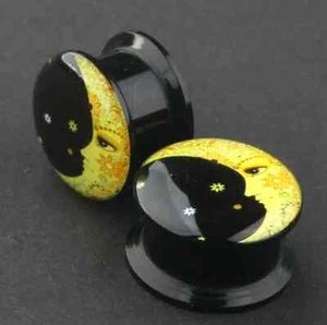 4-16mm Screw Fit Tunnel Ear Plugs Earring Half Moon Wicca Sun Boho Hippie Logo - Picture 1 of 4