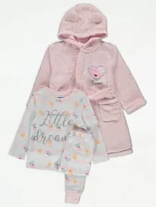 Kids Girls Peppa Pig Pyjamas pj's Fleece Dressing Gown 3 Piece Set 5-6 years - Picture 1 of 1