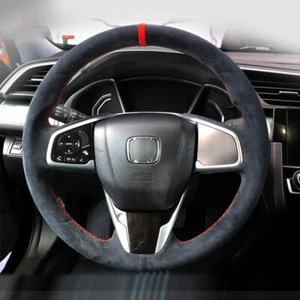 Cubierta de volante de automóvil de gamuza negra cosida a mano para Honda Civic 10th Jade CRV - Imagen 1 de 11