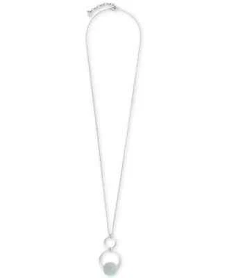 New Lucky Brand Drusy Circle Pendant Long Necklace, 34"L in Silver-Tone $49 - Image 1 of 4
