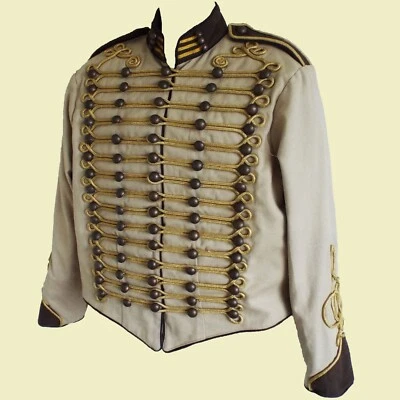 MEN'S Beige Steampunk Military Jacket with Gold Braiding - Image 1 of 4