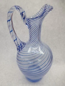 Vintage Turkish Pasabahce Glass Vase Art Cesmi Bulbul Spiral pitcher ewer 11.75" - Picture 1 of 9