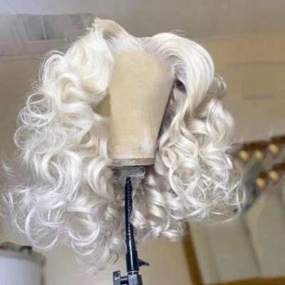 Peluca corta rizada blanca de encaje frontal sin pegamento sintética resistente al calor suave moda Foto 1 de 4