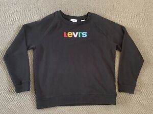 Levis Womens Jumper Size S Black Fleece Logo Sweatshirt Pullover Crew Neck Small