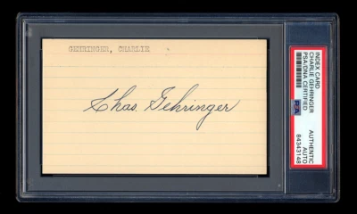CHARLIE GEHRINGER VINTAGE SIGNED INDEX CARD PSA/DNA AUTOGRAPHED HOF TIGERS - Image 1 of 2
