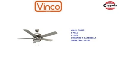 VENTILATORE DA SOFFITTO D. 132 CM 5 PALE CON LUCE COMANDI A CATENA VINCO 70915 - Immagine 1 di 2