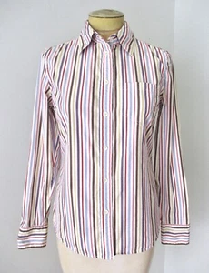 Boden bunte Streifen 100% Baumwolle Knopf Bluse Büro Arbeit Top Flip Dot Manschette 10 - Bild 1 von 6