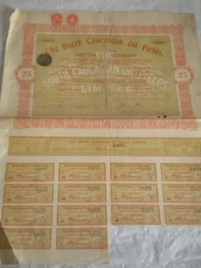 Certificado de acciones vintage Stock Bonds acción campos petroleros del norte del Cáucaso década 1920 - Imagen 1 de 2