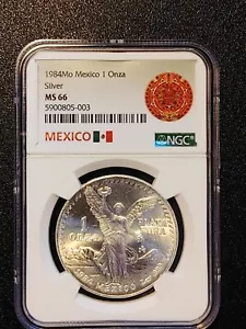 1984 Mo MEXICO 1 ONZA SILVER MS66 - Picture 1 of 3