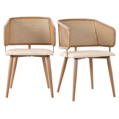 Rattan-Esszimmerstuhl mit Armlehnen, Set aus 2, PU-Lederkissen, Bodenschutzpads - Bild 1 von 2