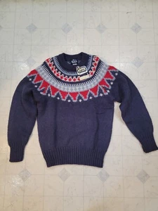 Woolrich Knit Sweater Wool Mohair Blend Pattern Size Small Mens Blue Vintage NWT - Picture 1 of 10