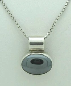 STRIKING ESTATE HEMATITE STERLING SILVER PENDANT NECKLACE, 16.75" long - Picture 1 of 8