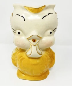 Vintage Shawnee Pottery Yellow /Gold Chicken Bird Owl Pitcher Gold Trim - Picture 1 of 9