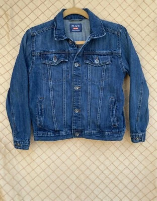Lugar Talla L (10/12) Niño Dk. Chaqueta de manga larga con botones delanteros de mezclilla azul lavado Foto 1 de 2
