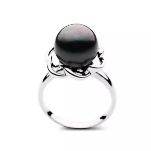 11mm AAA Quality Flower Tahitian Black Pearl Ring Pacific Pearls® Gifts For... - Picture 1 of 8