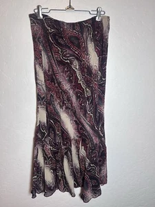 WOMAN PAISLEY PRINTED MIDI SKIRT Sz 36/M/L Burgundy Multicolor Boho Cottagecore - Picture 1 of 6