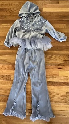 Conjunto de moletom DOLLY AVE Nina Nora Boutique meninas tamanho 6 lantejoulas veludo azul em excelente estado usado - Imagem 1 de 4