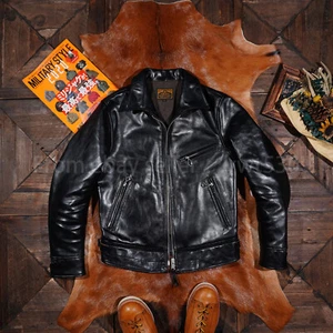 Italian Tea Core Horsehide Classic Mulholland Men's Biker Genuine Leather Jacket - Picture 1 of 12