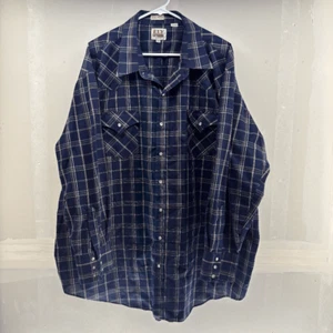 Ely Cattleman Tall Man Shirt Mens 3XLT Pearl Snap Blue Plaid Western Cowboy - Picture 1 of 4