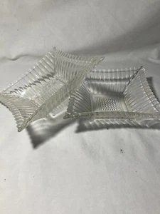 2 Art Deco Style Square Clear Glass Dish Candy Trinket Jewelry Holder Vnttage - Picture 1 of 12