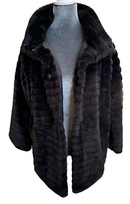 Carmen Marc Valvo Black Faux Fur Coat Jacket M Mob Wives Patchwork Glam - Image 1 of 4