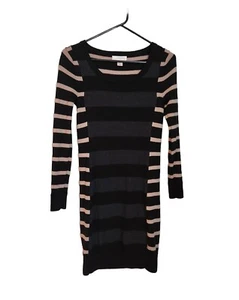 Kenar Sweater Dress Womens Size S Merino Wool Black Gray Tan Striped - Picture 1 of 5