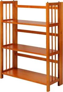 3-Shelf 27.5" Wide Folding Stackable Bookcase, Honey Oak (New) - Picture 1 of 12