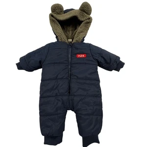 SHEIN Baby Puffer Schneeanzug 1 3 Monate dunkelblau Bär Kapuze Winter Outfit kuschelig - Bild 1 von 3