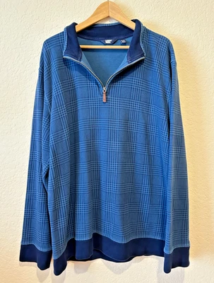 Land's End Men's Pullover Sweatshirt Tunic Sz XL/T Quarter Zip Blue Plaid Preppy - Image 1 of 4