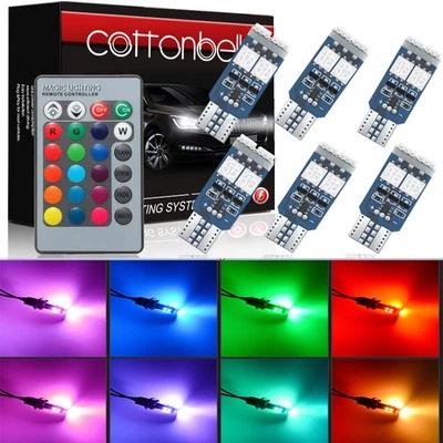 194 W5W 168 RGB T10 LED Light Bulb with Remote Control Atmosphere Lights for Car - Image 1 of 4