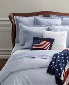 Ralph Lauren Organic Reversible Oxford KING Duvet Cover Blue White - NWT $470 - Picture 1 of 4