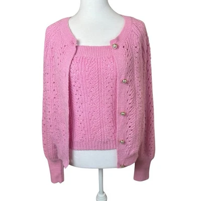 Suéter Lilly Pulitzer Zabrina Rosa Lila Mediano Rosa Perla Botones Preppy Nuevo con Etiquetas Foto 1 de 4