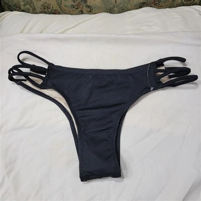 Pantalones de natación de bikini descarados con tiras de punto de malla negra Volcom L 117466 nuevos sin etiquetas Foto 1 de 2