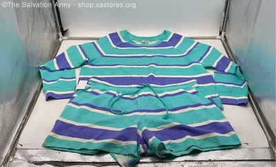 NWT Wildfox Women's Blue Striped Round Neck Two-Piece Sweatsuit Set Size L - Image 1 of 4