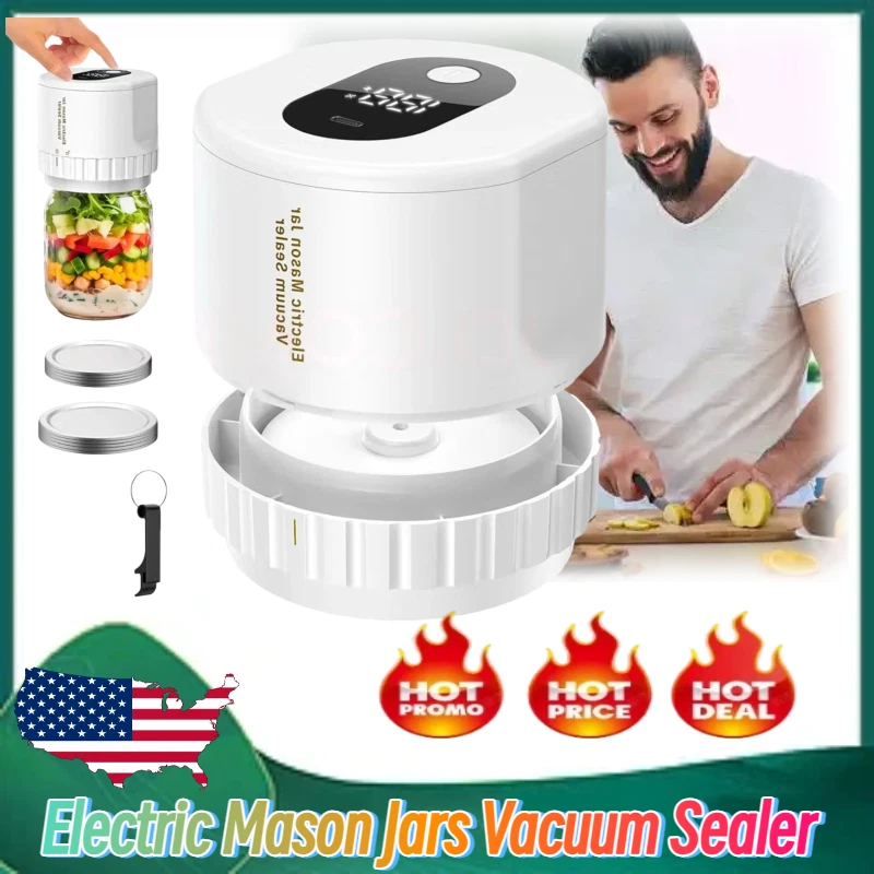 Mason Jar Vacuum Sealer Kit for Wide & Regular Mason Genie Jar &10 Lids WHITE US - Image 1 of 4