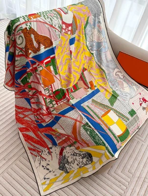 70% Cashmere 30% Silk ShawlScarf 140X140cm Pink horse Print Double Face Wrap new - Image 1 of 4