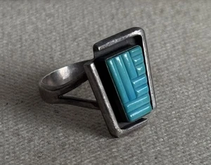 Native American ML Sterling Silver Turquoise Stone Ring Sz 7.75 - Picture 1 of 9