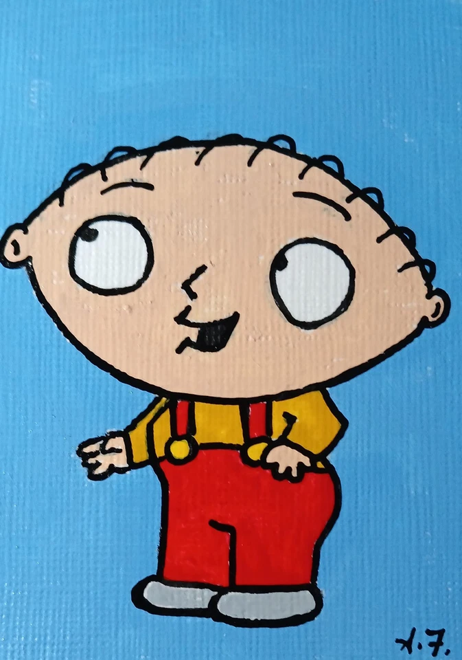 Family Guy Stewie ACEO ATC CARTÃO ORIGINAL PINTADO À MÃO Assinado OOAK - Imagem 1 de 1