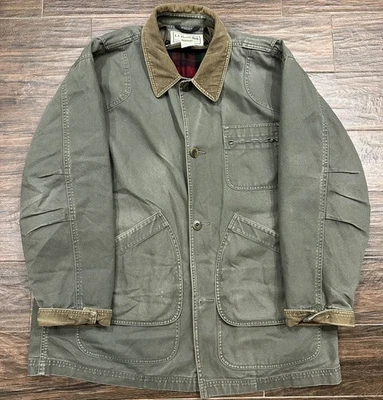 Vintage 90s L.L. Bean Chore Coat Barn Jacket Flannel Lined Olive Green Men’s XL - Image 1 of 4