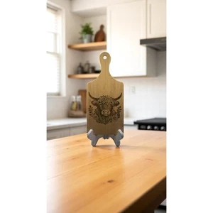 11x5" Highland Cow Cutting Board Laser Engraved Bamboo Kitchen Decor Rustic Mini - Picture 1 of 3