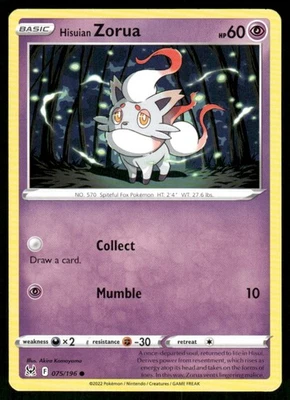 2022 Sword & Shield - Lost Origin Hisuian Zorua Basic/Common #75 - Image 1 of 2