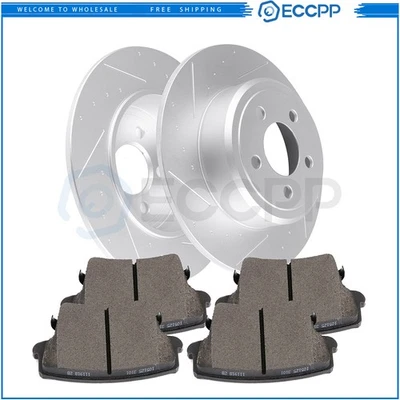 Fits 09-17 Dodge Challenger Rear Slotted Brake Rotors Discs And Ceramic Pads - Image 1 of 4