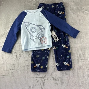 Little Rebbles Sleep PJ Set Boy's 6 Blue Space Rocket Fleece NWT - Picture 1 of 7