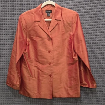 Metallic Orange Silk Blazer Jacket 12/Lg VTG Retro Glam Rock Groovy 70s 80s Boxy - Image 1 of 4